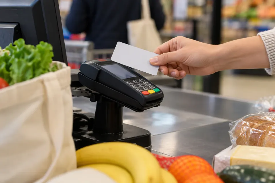 Pago con tarjeta en la caja de un supermercado